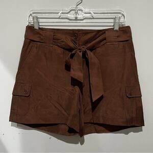 NEW Talbots Silk Belted Tie Waist Relaxed Trouser Cut Cargo Shorts 2P NWT Brown